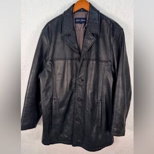 J Park Collection Mens Genuine Leather Car Coat Black Button Front Size Large